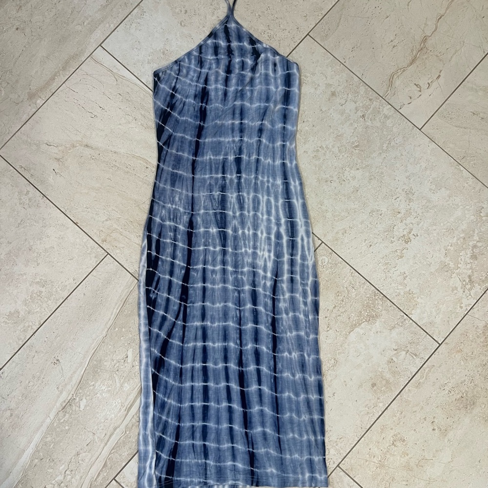 Blue Tie-Dye Halter Dress